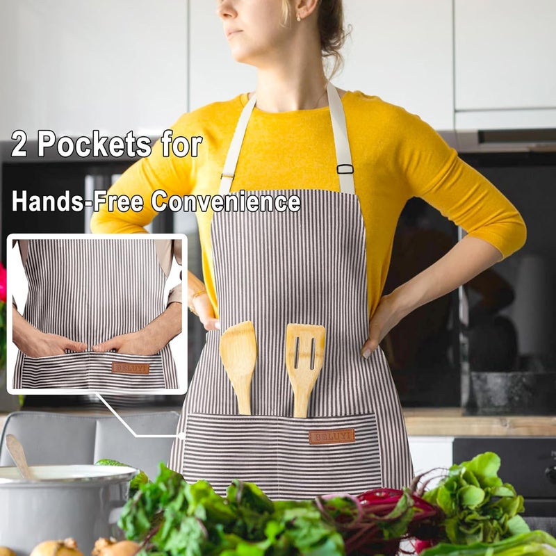 BeLuyi Adjustable Bib Apron with 2 Pockets Chef Cooking Kitchen Restaurant Aprons for Women Men - Image 3